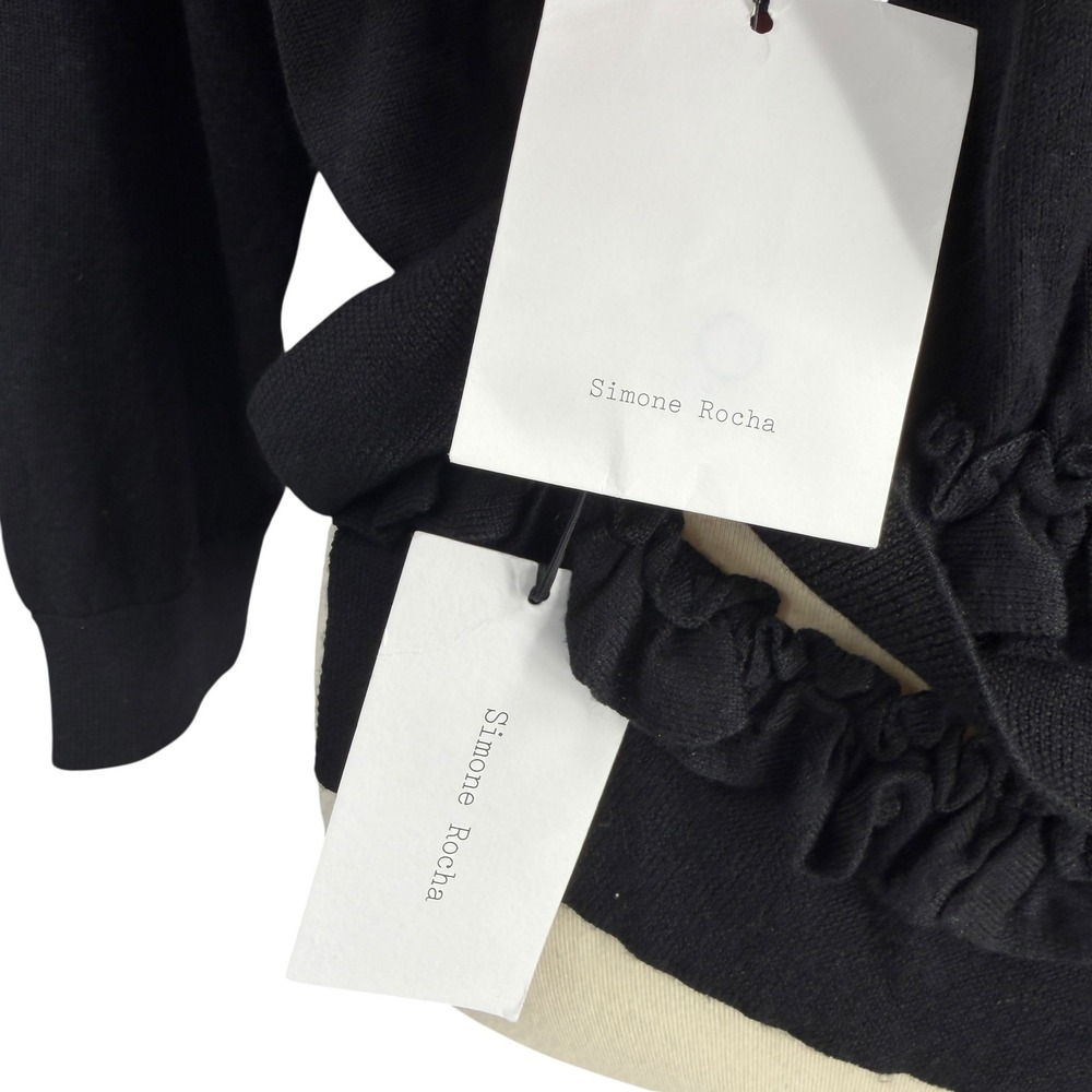 Simone Rocha Cardigan Black Wool Silk Ruffle Back Button Front‎ Size Large New - Picture 4 of 7